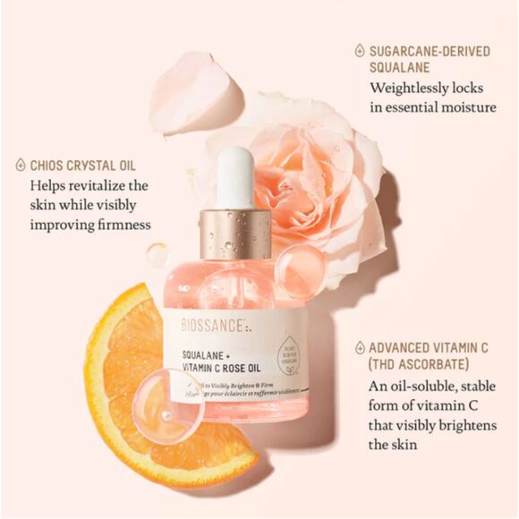 NIB Biossance Squalane + Vitamin C Rose Oil in Limited Edition Packaging - Picture 5 of 12
